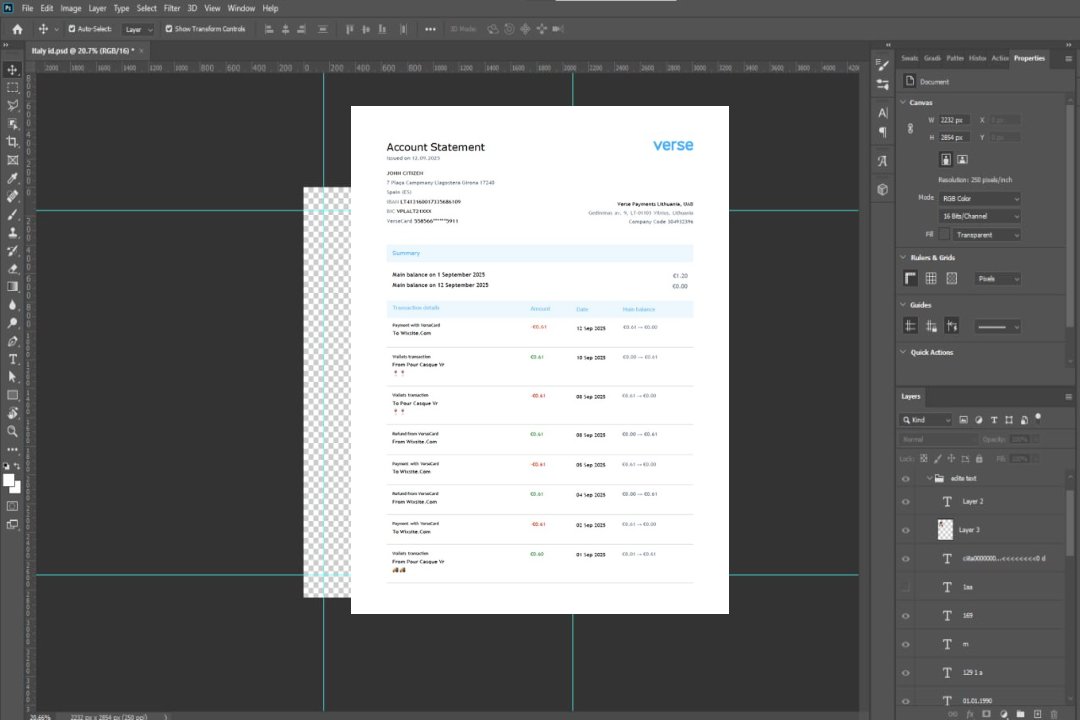 Modèle Word et PDF de relevé de compte Lituanie Verse Payments template Modèle Word et PDF de relevé de compte Lituanie Verse Payments template